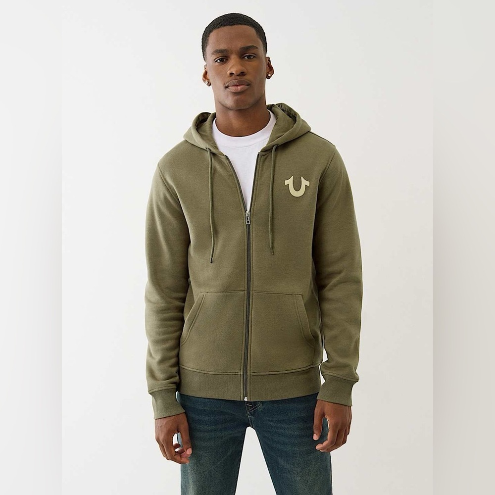 True Religion Men's Green Zip-Up Sweater